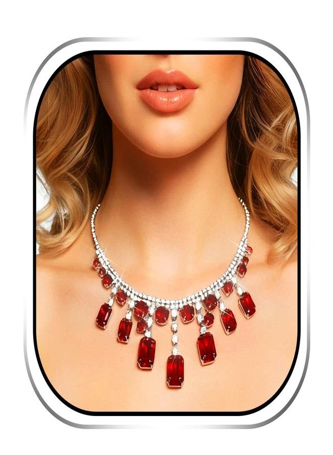 TWINKLEDE Red Rhinestone Choker Necklace Sparkly Crystal Costume Prom Jewelry for Women - Image 1